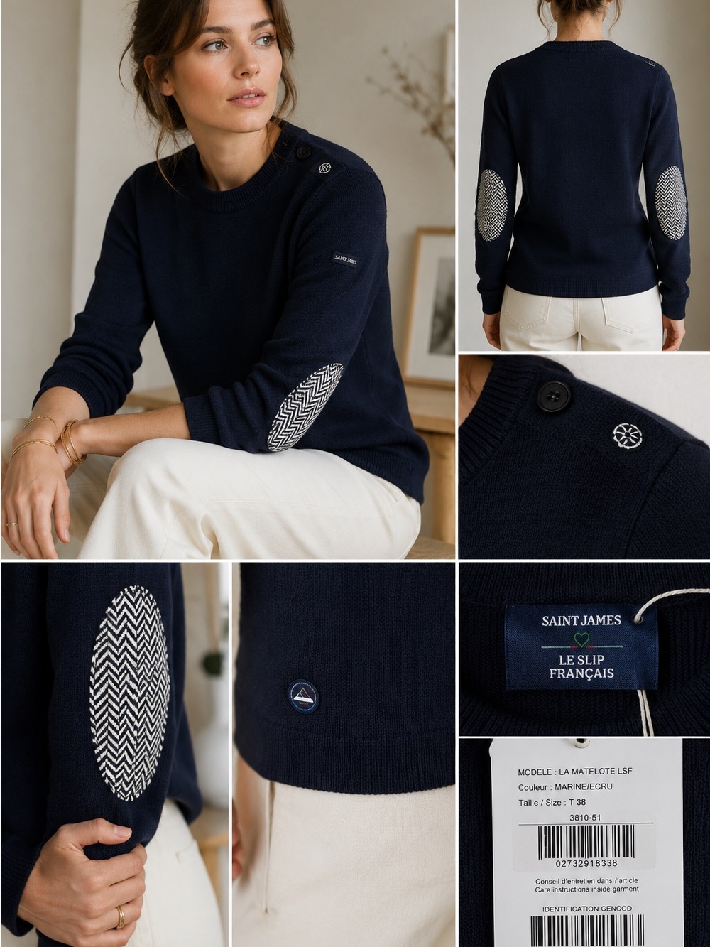 Saint James Le Slip Français Virgin Wool Elbow Patch Sweater France French Girl